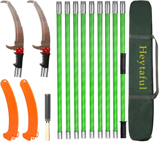 Manual Pole Saw 30 FT Extendable Tree Pruner High Branches Trimming for Pruning Palms and Shrubs with Long Handle (Green)