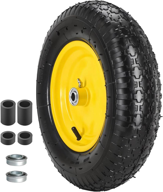 16” Pneumatic Wheelbarrow Tires 4.80/4.00-8" Tire and Wheel with 5/8" 3/4" Bearings 3-7” Centered Hub for Wheelbarrows Garden Trailer Garden Carts Wagon
