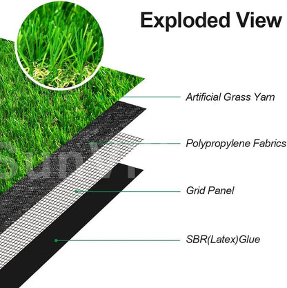 Artificial Grass Turf 7FTX52FT, 1.38" Pile Height Realistic Synthetic Grass, Indoor Outdoor Pet Faux Grass Astro Rug Carpet for Garden Backyard Patio Balcony