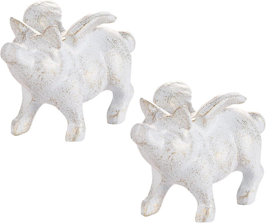 Sungmor 2PC Small Hog Heaven Flying Pig Statues, Cast Iron Animal Angel Figurine, Garden Patio Yard