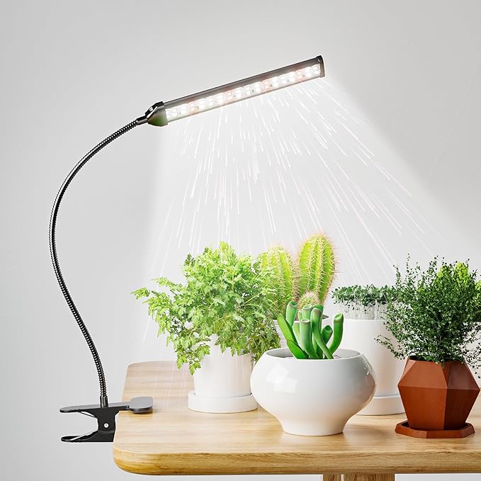 GooingTop Grow Light for Indoor Plants Growing,5000K White Full Spectrum Gooseneck Plant Lamp Clip-on Desk for Pot Plant Seed Starting,Dimmable with Auto Timer