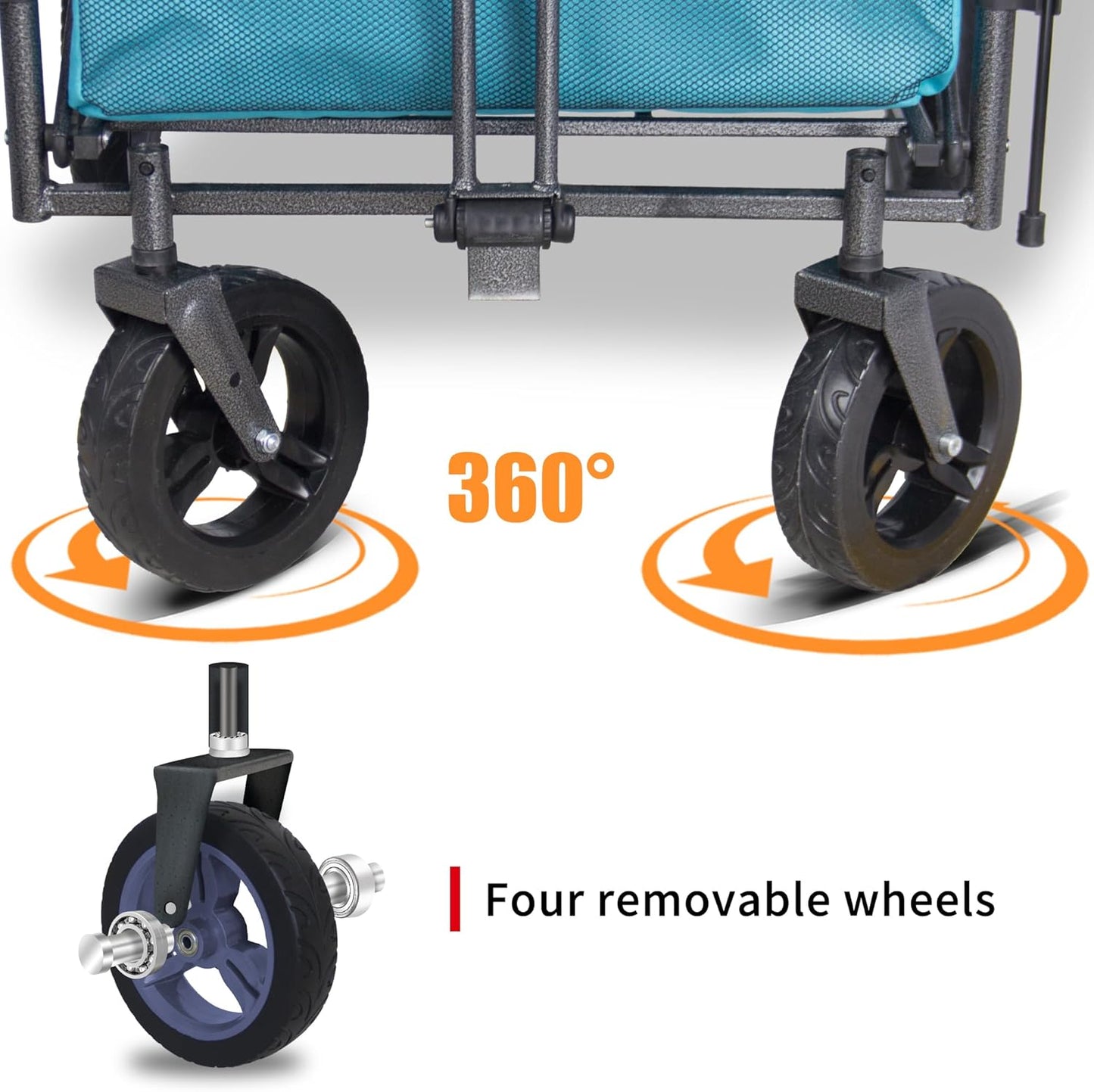 Collapsible Foldable Wagon Cart with Quick-Release Wheels & 2 Seats - Heavy-Duty Utility Wagon 265LBS Capacity for Camping, Garden, Shopping (Turquoise)