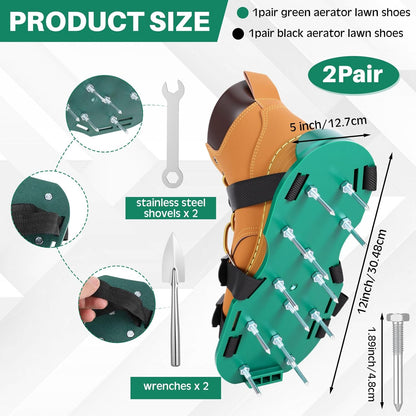 2 Pair Lawn Aerator Shoes with Adaptable Straps Soil Aerator Shoes Heavy Duty Spiked Sandals One Size Effectively Aerating Lawn Tool for Yard Garden Grass Patio