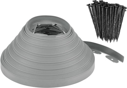 Garden Edging - 100 Feet Plastic Landscaping Edging Border with 93 Pack Spikes Apply to Flower Beds/Grass Lawn/Yard (1.57Inches Tall, Grey)