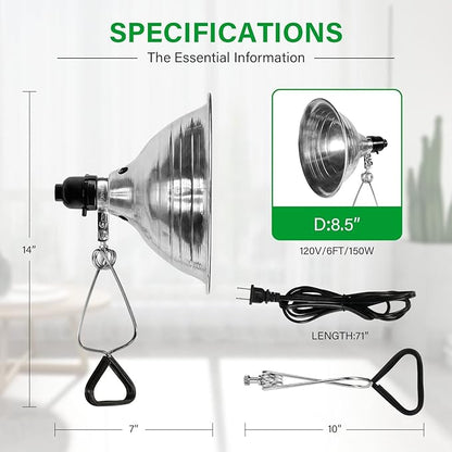 Simple Deluxe Clamp Lamp Light 150 Watt with 8.5 Inch Aluminum Reflector (no Bulb Included), 6 Feet Cord, 6 Pack, Black
