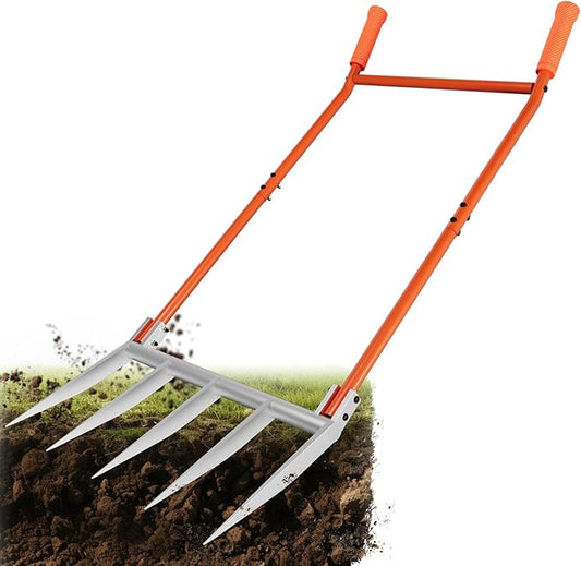 5-Tine Broadfork, 50" Broad Fork Garden Tool Heavy Duty Digging Pitch Fork with H-Shaped Design for Gardening, Farm Cultivating, Loosening Soil