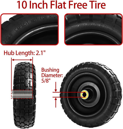 10" Solid Tires (4-Pack) - 4.10/3.50-4 Flat-Free Replacement Wheels for Gorilla Carts, Wheelbarrows, Garden Carts & Utility Wagons - 5/8" Axle Bore 2.1" Hub
