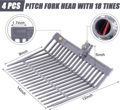 Lasnten 4 Pcs Manure Fork Head Bulk 18 Tines Pitch Fork Replacement Head with Screws and Nuts Durable Stable ABS Plastic Pitchfork for Horse Stall Picking up Manure