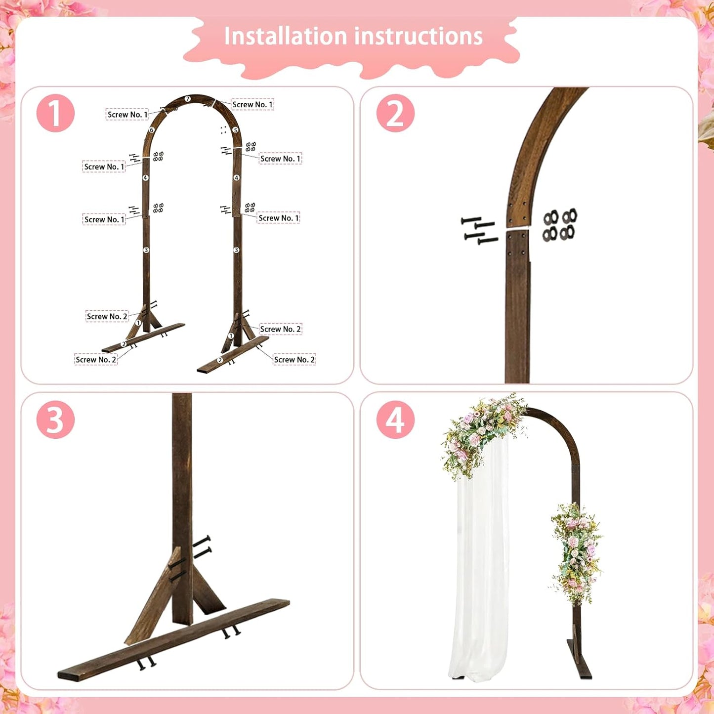 6.89 ft Wooden Wedding Arch – Large Balloon Arch Backdrop Stand, Wood Arch Arbor Arch Frame for Wedding, Proposals, Valentine's Day, Garden Decoration
