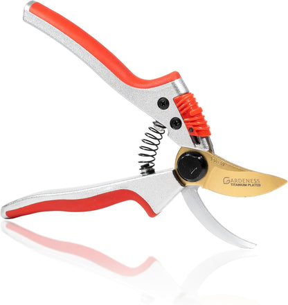 Gardeness Titanium Bypass Pruning Shears- SK5 Steel Garden Clippers For Gardening, Florist cutters-Floral Secateurs with Soft Comfort Grip Handles for Trimming Flowers, Branches, Shrubs and Plants