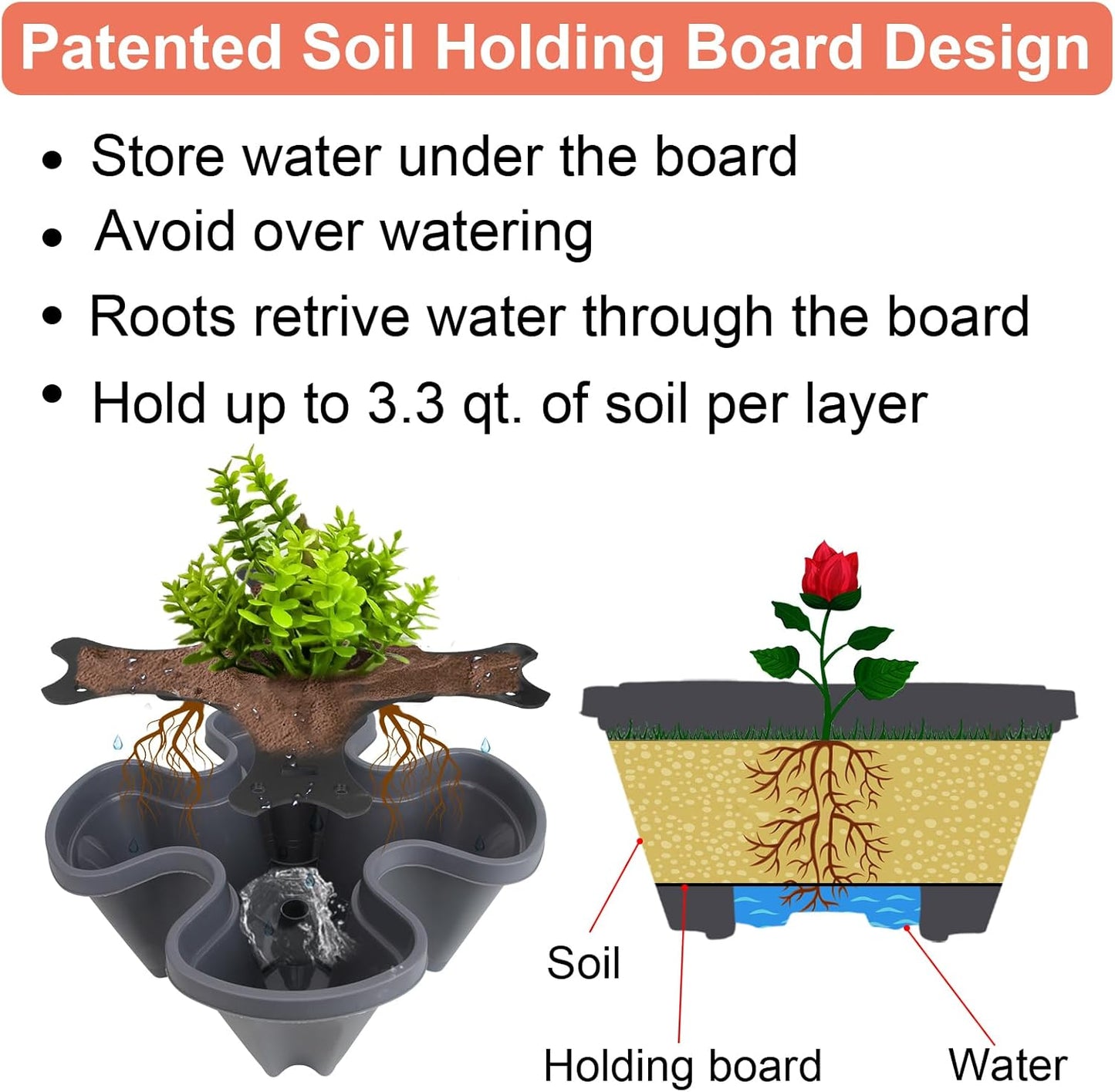 Vertical Planter, 7 Tier Stackable Strawberry Planter with Garden Tool Set, Movable Indoor/Outdoor Garden Herb Pot for Growing Vegetables and Succulents, Dark Gray