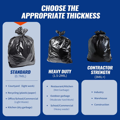 120 Count 55-60 Gallon Trash Bags, Tear-Free Large Black Garbage Bags for Kitchen, Office, Outdoor, Commercial Use, Lawn and Leaf Bags, Lightweight 17 Micron Design for Daily Dry Waste