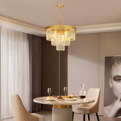 Crystal Chandeliers for Dining Room Lights Fixtures, 9 Lights Gold Modern Chandeliers for Bedroom, 3-Tier Round Crystal Lighting Fixtures for Living Room Entryway Kitchen Island D20 Inch