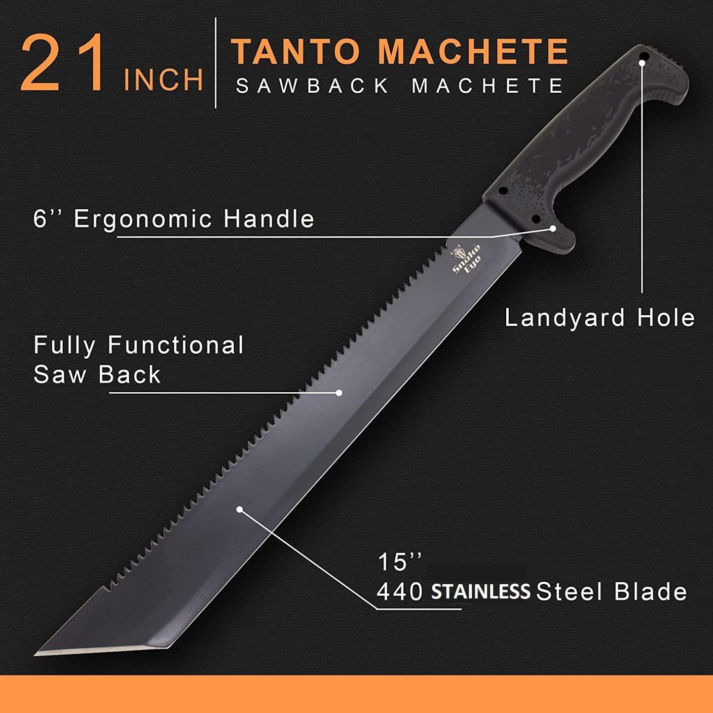 Snake Eye Machete with Heavy Duty Construction-Ergonomic Non-Slip Handle and Belt Sheath for Gardening, Land-Management, Bushcraft, Hunting and Outdoor