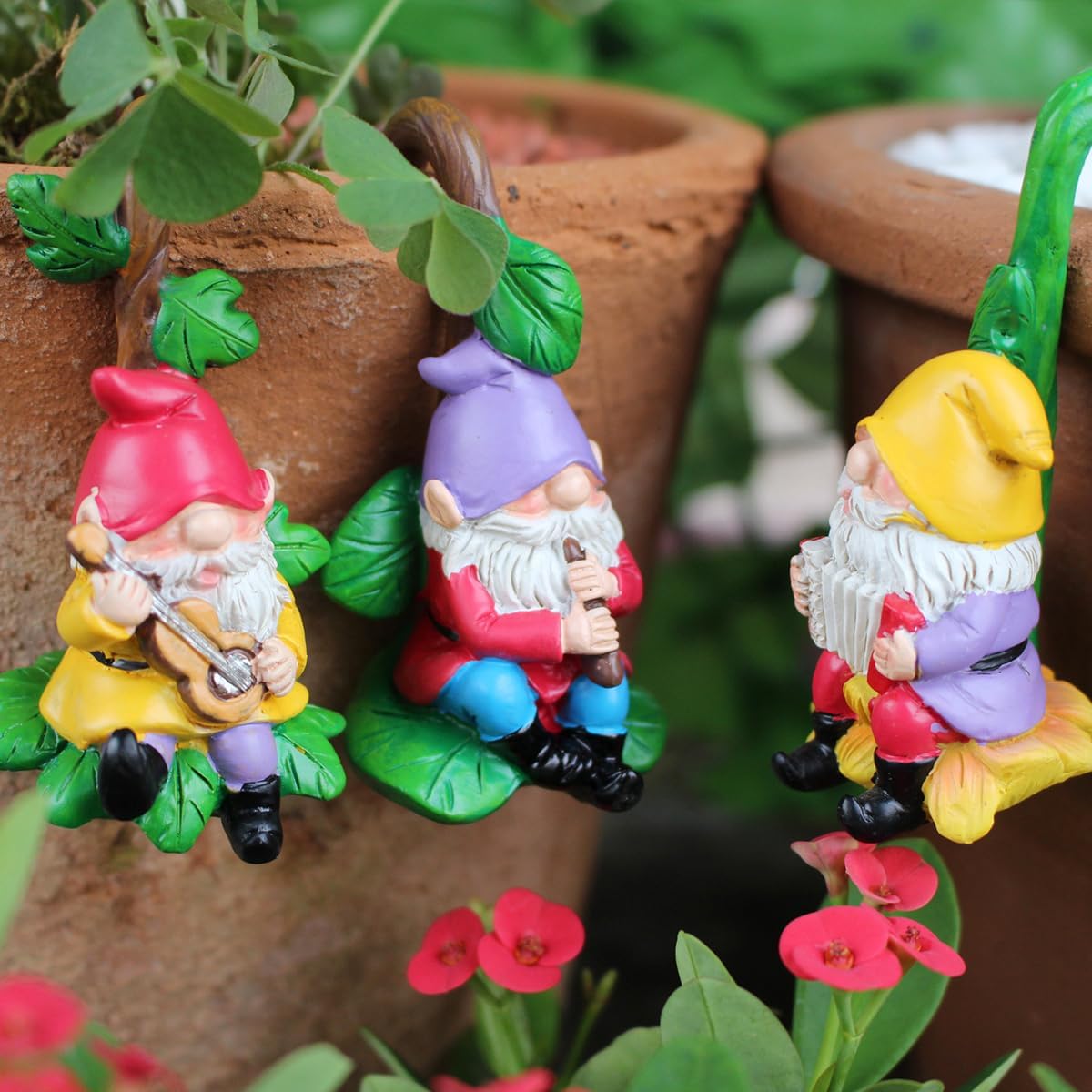 3 PCS Gnome Playing Music, Climbing Gnomes Tree Faces Decor Outdoor for Yard, Gnomes Statue, Outdoor Fairy Garden Resin Crafts, Flower Pot Landscape Dwarf, Micro Landscape Pendant Ornaments