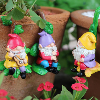 3 PCS Gnome Playing Music, Climbing Gnomes Tree Faces Decor Outdoor for Yard, Gnomes Statue, Outdoor Fairy Garden Resin Crafts, Flower Pot Landscape Dwarf, Micro Landscape Pendant Ornaments