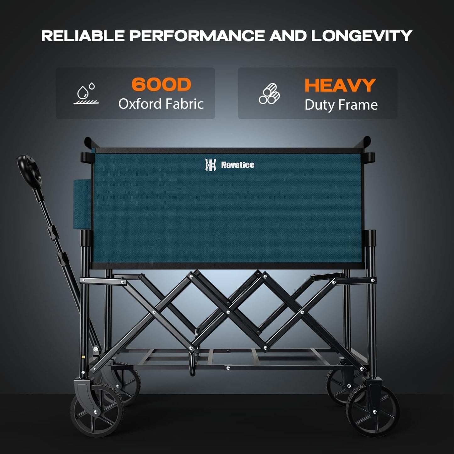 Navatiee Portable Foldable Collapsible Wagon with Wheels, 220lbs Weight Capacity Utility Grocery Shopping Cart, Lightweight Mini Folding Wagon for Outdoor, Blue