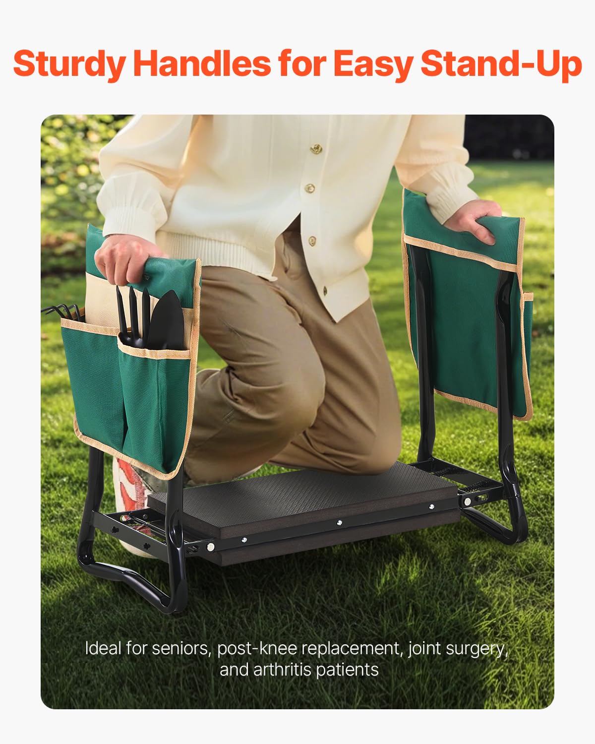 VEVOR Garden Kneeler and Seat, 330 lbs Load Capacity, 8" EVA Wide Pad, Foldable Garden Stool