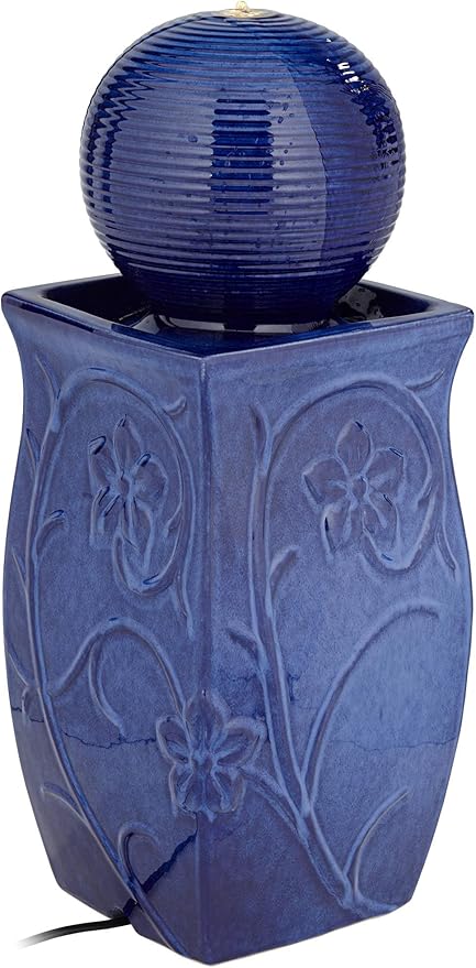 Periwinkle 29 1/4" High Large Zen Outdoor Decor Blue Ceramic Floor Fountain with Light LED Ball Standing Sphere Bubbler Water Feature for Outside Garden Patio Yard Backyard Porch - John Timberland