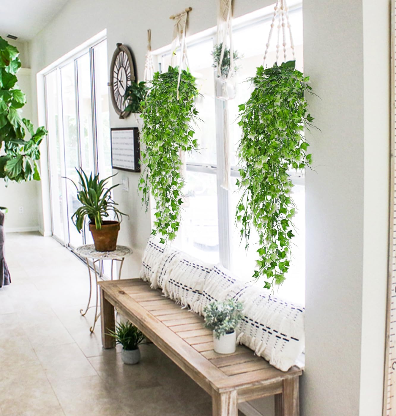 RECUTMS Artificial Hanging Plant - Faux Ivy Vine With White UV Resistant Leaves for Room, Office, Wall Decor (White)