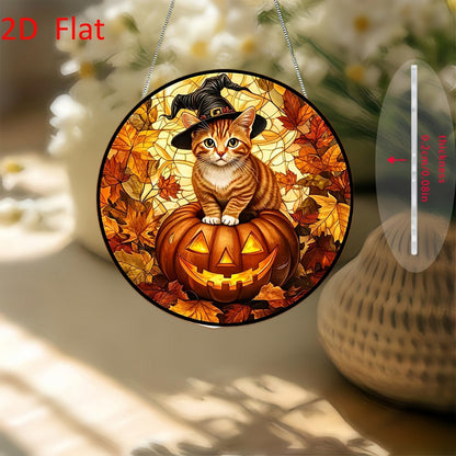 Halloween Sun Catcher for Window Hanging Pumpkin Cat Maple Leaves Acrylic Garden Fall Suncatcher Decor Colorfu Glass for Wall Home, Garden, Housewarming Women Neighbor Thanksgiving Decor Gifts7.87inch