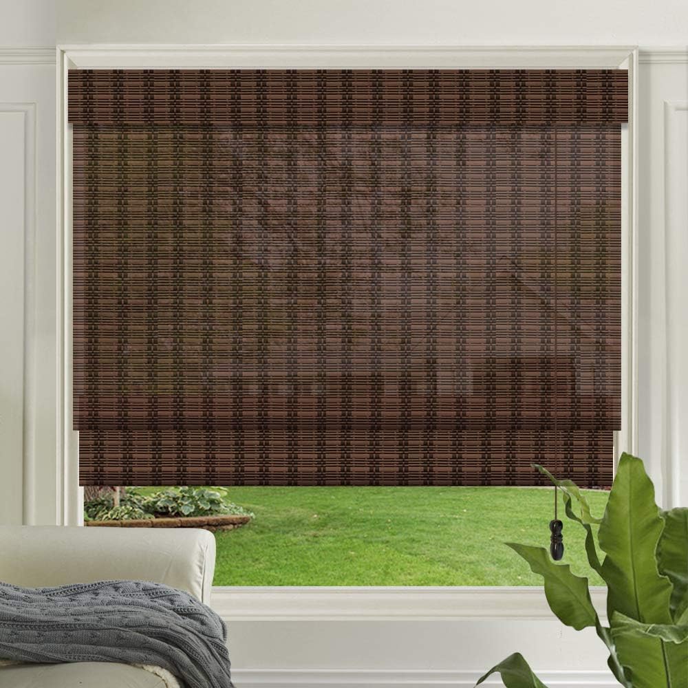 LETAU Wood Window Roman Shades, Bamboo Light Filtering Window Blinds for Indoor Home, Office, Kitchen, Pattern 11