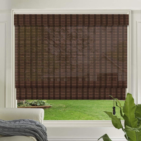 LETAU Wood Window Roman Shades, Bamboo Light Filtering Window Blinds for Indoor Home, Office, Kitchen, Pattern 11