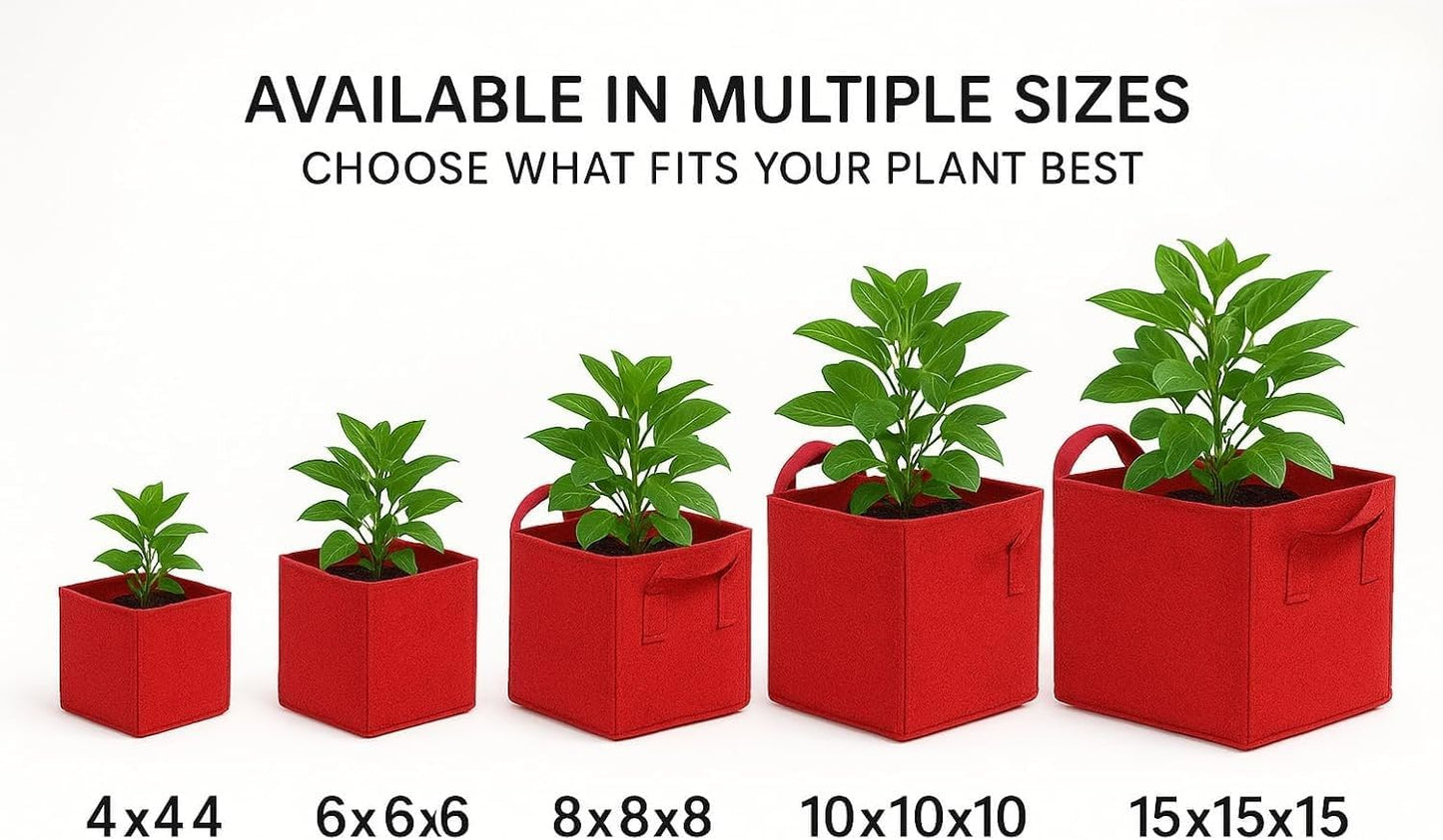 Square Geo Fabric Grow Bag 400 GSM Durable Breathable UV Resistant Reusable Plant Container for Herbs, Vegetables Flowers Space Saving Gardening Pack of 2 (Green, 15 inch) (Red)