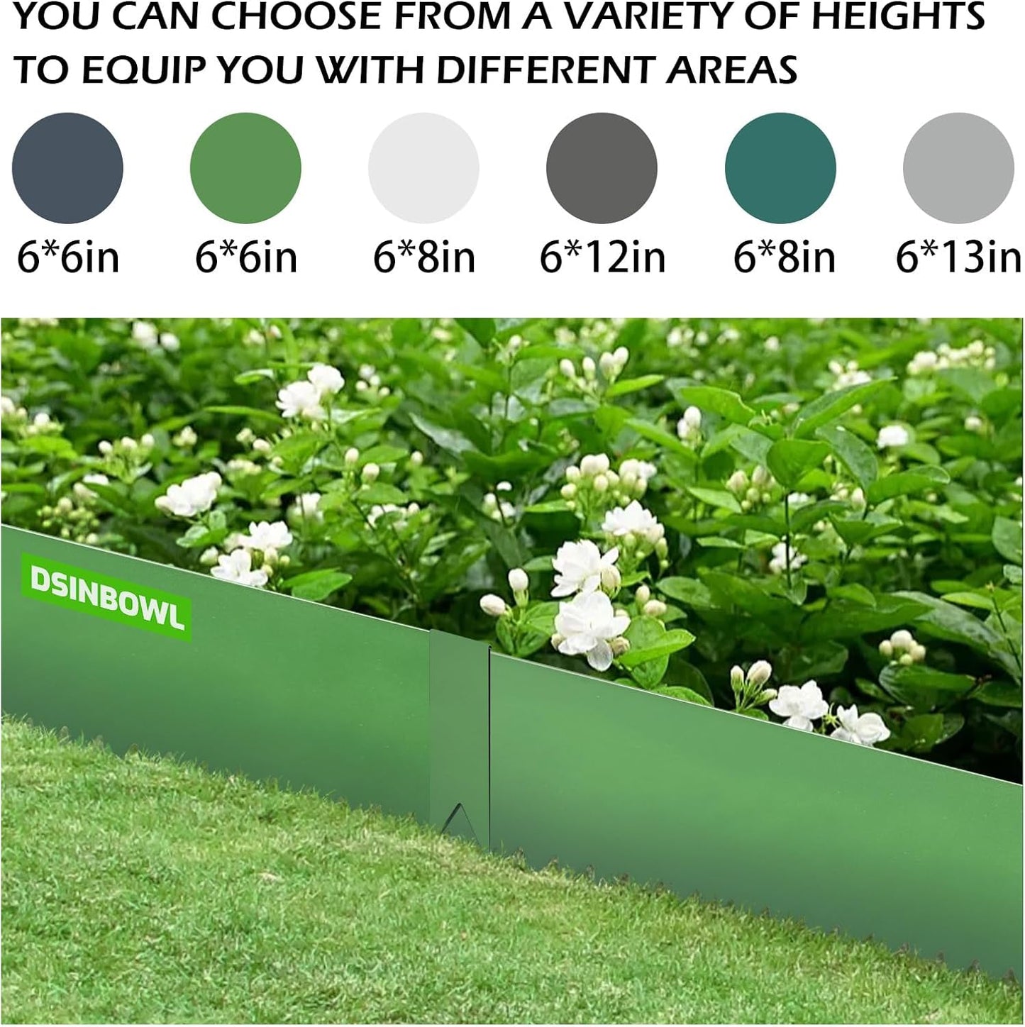 Landscape Edging Kit, Galvanized Steel Edging Landscape Lawn Edging Powder for Lawn Yard, Coated Bendable Metal Strips, No-Dig Hammer-in Edging Border w/Clips (6 INCH 6 PCS, Green)