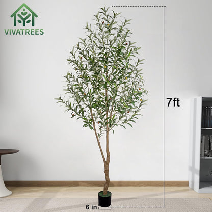 7FT Olive Tree Artificial Indoor, 84in Tall Faux Olive Tree with Pot, Fake Potted Tree with Fruits for Home Office Decor