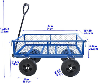 Heavy-Duty Solid Tire Garden Dump Cart - 4.86 cu. ft. Yard Wagon Cart with 600 LBS Capacity & Spacious Mesh Bed (37" x 19.5") - No-Flat Tires, Utility Wagon