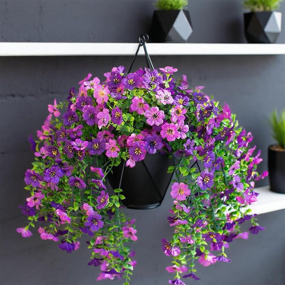 Artificial Hanging Plants Flowers Fake Outdoor Plants Artificial for Porch Hanging Faux Flowers Outdoor Home Porch Decor (2Pcs, Double Purple)