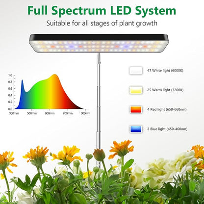 Plant Lights for Indoor Growing, Full Spectrum Grow Light 3 Pack with Base, 26 Inch Height Adjustable LED Grow Lamp with 6/12/16H Timer, 5 Dimming Levels, Ideal for Seeds Starting