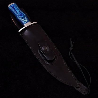 Survival Hunting Knife with Sheath, Handmade 15-inch Full Tang D2 Fixed Blade Tactical Bowie Knife for Camping, Outdoor, Bushcraft with Solid Engineered Wood Handle,Gift for BF/MEN (Blue)