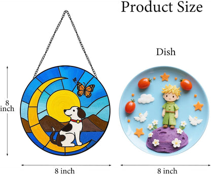 Dog Memorial Suncatchers for Windows Hanging - 8 in UV-Printed Stained Glass Sun Catchers Indoor Window, Suncatcher Stained Glass for Home Decor Wall Art, Gifts for Holiday