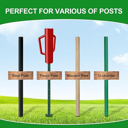 Fence Post Driver with Handle,17LB Hand Post Pounder,3.7 inches Inner Dia. Pole Rammer, Farm Wire Fencing for T Post, U-Channel Sign and Wooden Post, Red