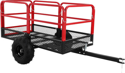 Garden Dump Cart, 1500 LBS Capacity 22 Cubic Feet Heavy Duty Steel ATV Trailer Pull Behind Yard Wagon with 2 Wheels, Outdoor Lawn Mower Cart for Tractor, ATV, UTV