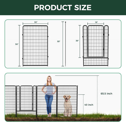 FXW Garden Fence Outdoor for The Yard – 50in(H) x 62.6ft(L) Heavy Duty Metal Animal Barrier for Dog and Rabbit, Decorative Dog Fence, 24 Panels, Black