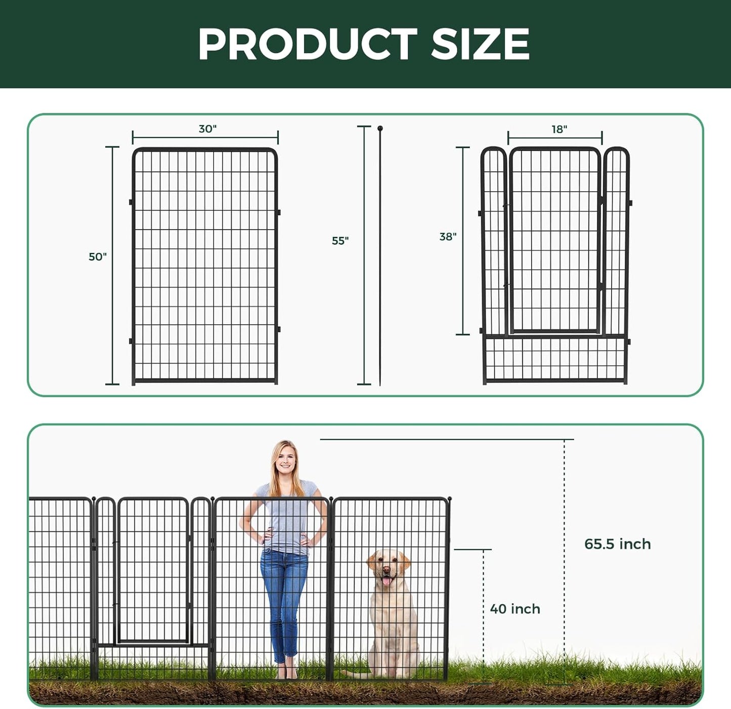 FXW Garden Fence Outdoor for The Yard – 50in(H) x 15.6ft(L) Heavy Duty Metal Animal Barrier for Dog and Rabbit, Decorative Dog Fence, 6 Panels, Black