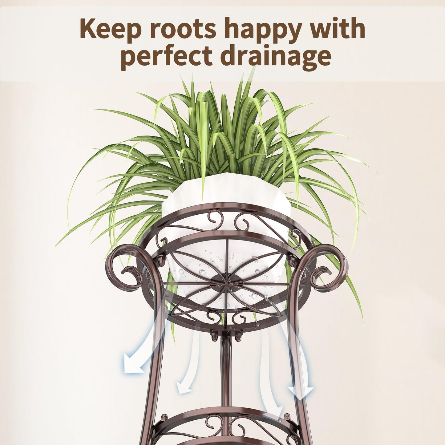 LASZOLA 3 Tier Bronze Metal Plant Stand for Multiple Large Planters Indoor Outdoor Organizer, Heavy Duty Tall Flower Stand for Corner Patio Bathroom Office, Modern Sturdy Vertical Iron Rack, Cat Proof