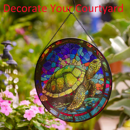 Hanging Stained Glass for Windows,20cm/7.87 inch Turtle Hand-Painted Glass Panel Window Hanging Suncatchers Christmas Ornaments Home Courtyard Decor,Housewarming Gift (Style A)
