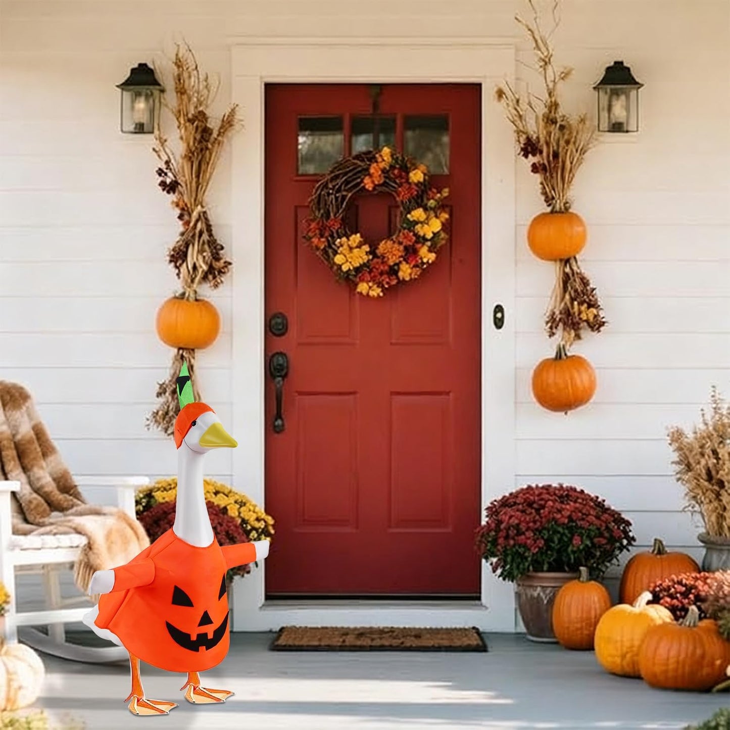 Halloween Pumpkin Porch Goose Outfit Plastic Statue Costume Clothes, for 23" 17" Party Outdoor Patio Yard Lawn Decor