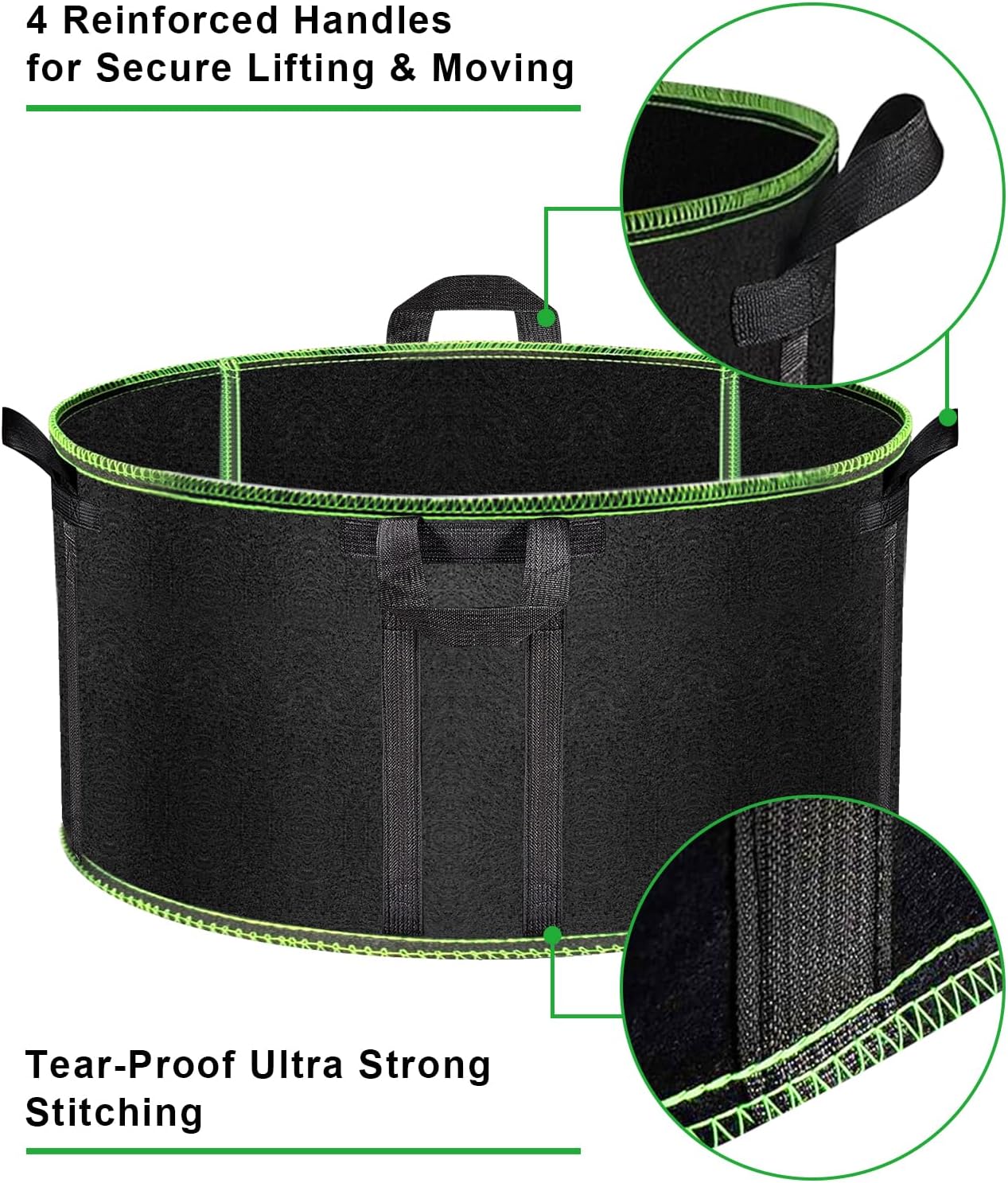 Grow Bags of 3-Pack 50 Gallon, Garden Planter Bags with Handles, 320GThickened Nonwoven Fabric Aeration Planting Pots, Heavy Duty Cloth Pots for Plants, Black