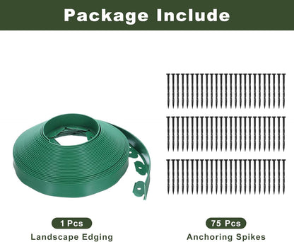 uxcell Landscape Edging, 1Pcs 80FT x 2" - No Dig Garden Edging Kit with 75 Stakes, Landscape Edging Border for Garden Lawn Flower Bed Yard Grass (Green)
