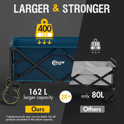 Portal Collapsible Folding Wagon Cart, 400 lbs Heavy Duty Foldable Wagons with Wheels & Brake, Utility Grocery carts for Apartment, Shopping, Outdoors Camping, Sports, Garden, Beach