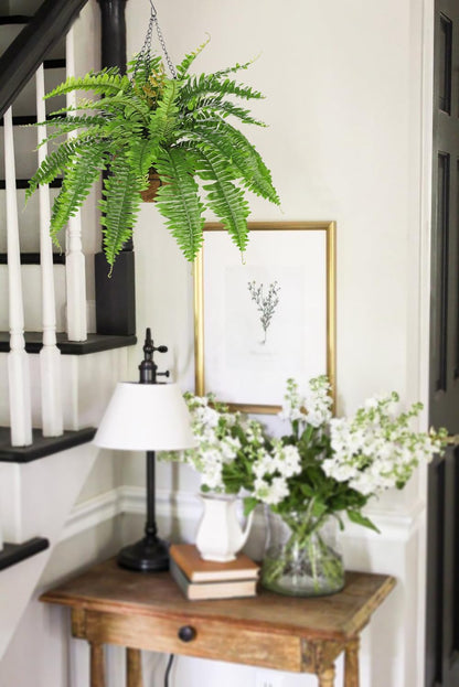Fake Hanging Plants Large Boston Fern Artificial Plants Outdoor Realistic Fake Ferns with Palm Basket Silk Plants Ferns Hanging Plant Artificial Decor for Home Front Porch Window Garden - Green