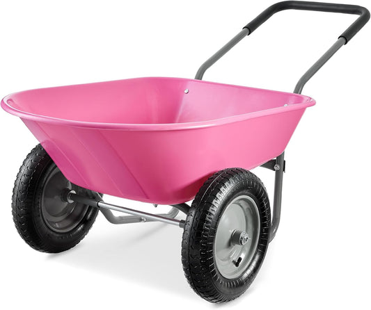 Best Choice Products Dual-Wheel Home Utility Yard Wheelbarrow Garden Cart w/Built-in Stand for