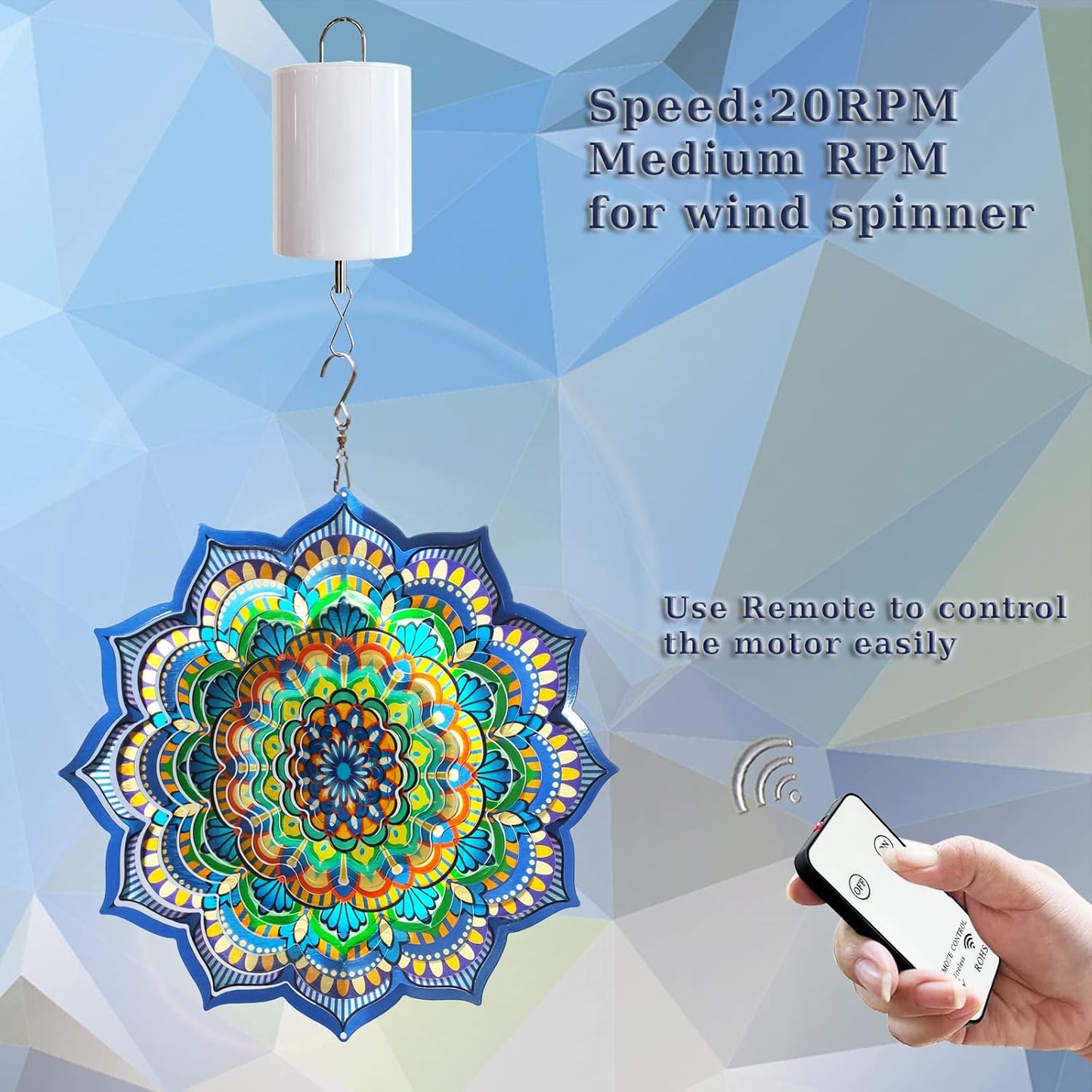 Hanging Display Motor with Remote Battery Operated 20 RPM Rotating Motor for Wind Spinner Mobile Yard Decor Hanging Ornaments Garden Sculptures-Medium Speed