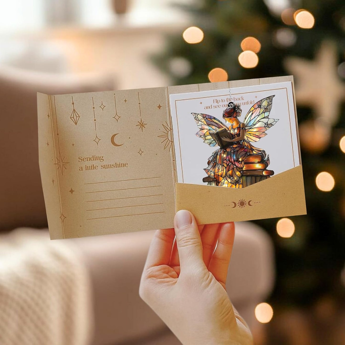 Book Fairy Acrylic Suncatcher Stained Glass Effect Window Car Hanging Christmas Ornament Indoor Outdoor Decor Garden Sun Catcher Panel Gifts for Fairy Tale Lover for Women Mom Grandma