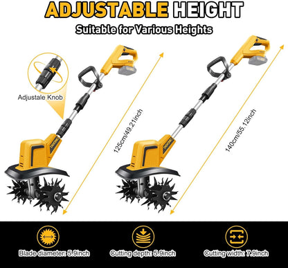 DEVONIC Cordless Electric Garden Tiller,330RPM Electric Garden Tiller, 8 in Tilling Width and 6 in Depth Garden Rototiller for Lawn/Gardening/Soil Cultivation (Without Battery)